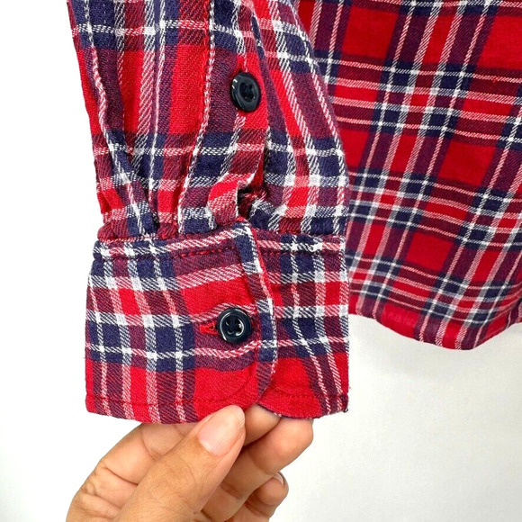 Denim Supply Ralph Lauren Plaid Shirt Red Blue Womens XS Linen Old Money Preppy - Picture 8 of 10